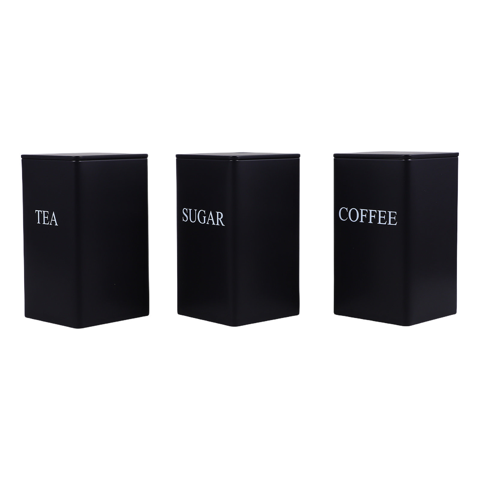 Coffee Tea Sugar Canisters - 3-teiliges Set Luftdichte Metall-Küchenbehälter, Quadratische Kaffee-,