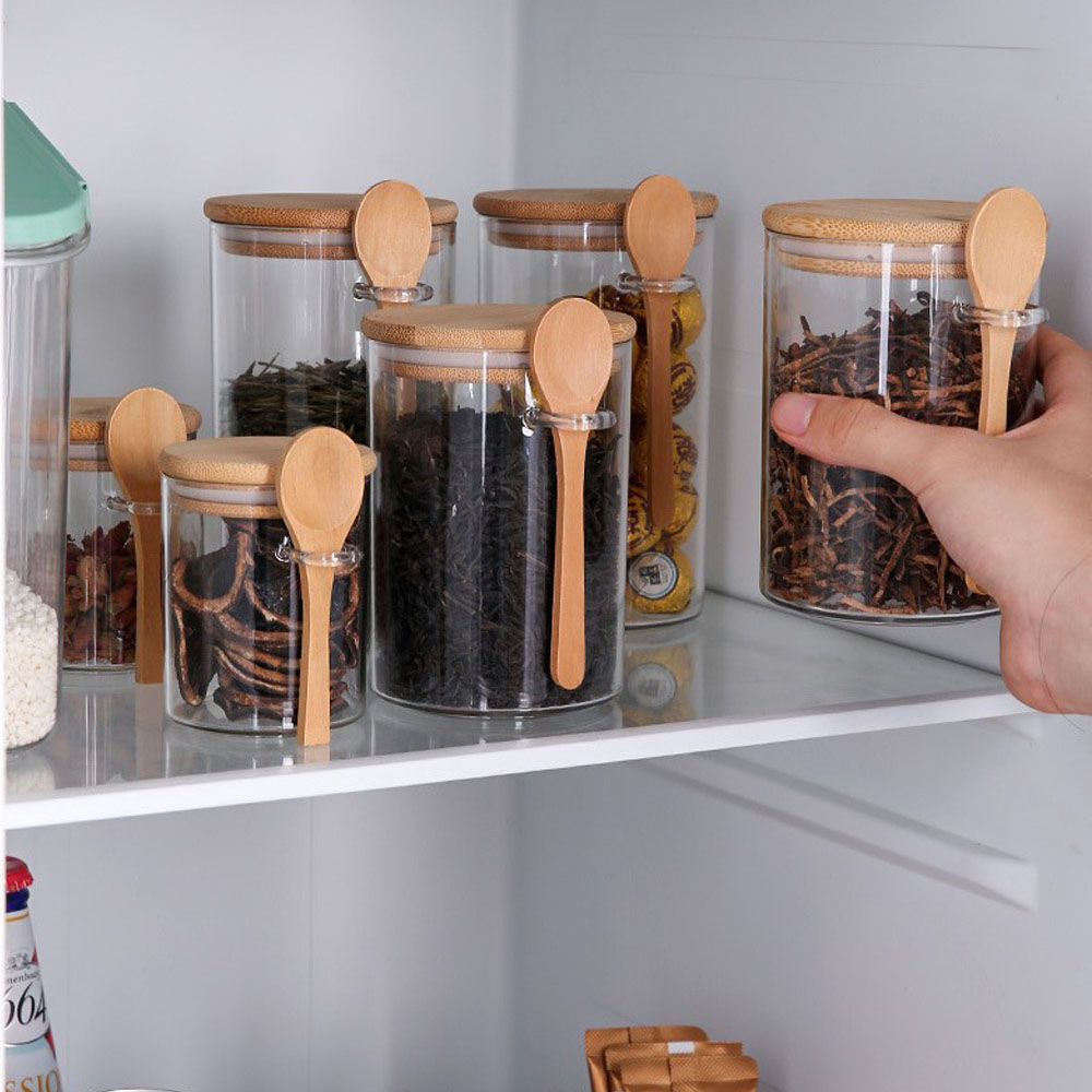 Coffee Tea Sugar Canisters - Luftdichte Lebensmittel-Aufbewahrungsbehälter aus Kunststoff mit Holzlöffel
