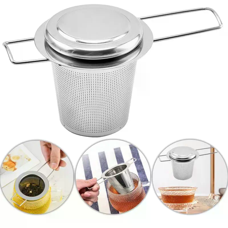 Coffee Leaves Tea - Edelstahl-Mesh-Tee-Ei mit Deckel, wiederverwendbares Tassensieb, lose