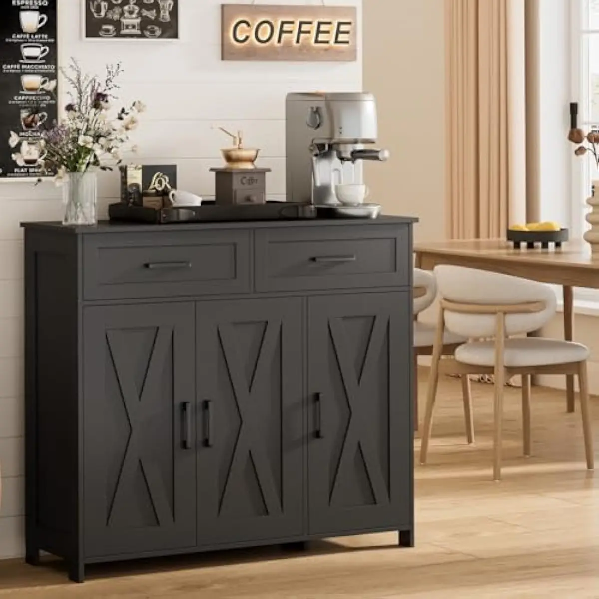 Coffee & Tea Garden Lincoln Menu - Kaffeebar-Aufbewahrungsschrank mit Schubladen, Küchenbuffetschrank