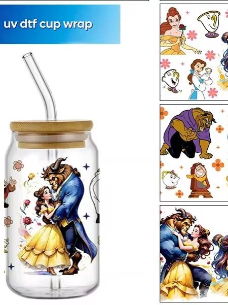 Coffee And Tea Glass - Cartoon-Prinzessin UV-DTF-Becherfolie für 16oz Libbey Glasbecher