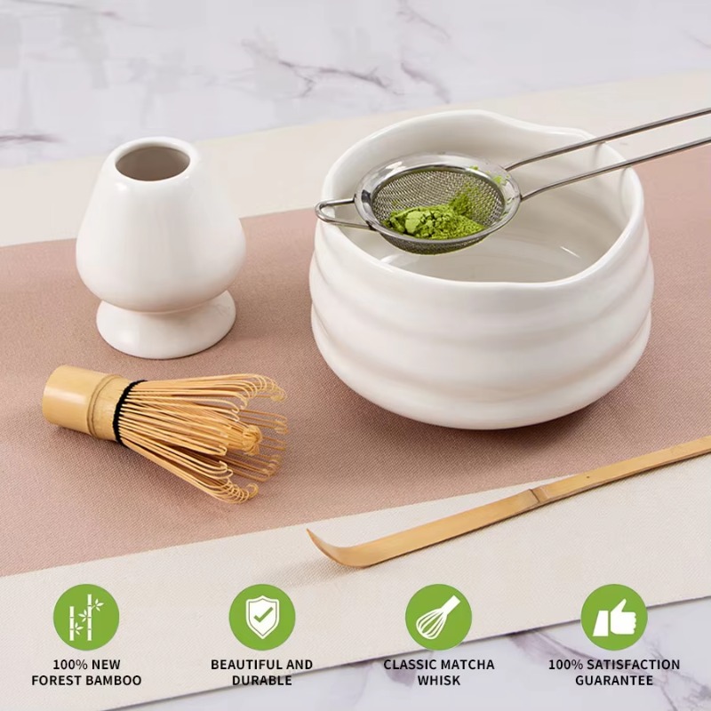 Matcha Whisk Set - Bambus-Matcha-Besen-Set, Keramik-Matcha-Schale, Komplettes Tee-Zubereitungs-Set, Traditionelles Teezeremonie-Geschenkzubehör