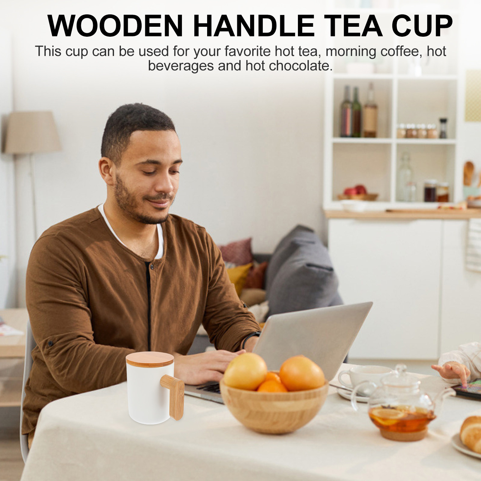 Coffee Tea Gardens - Keramikbecher mit Natürlichem Holzgriff Moderner Stilvoller