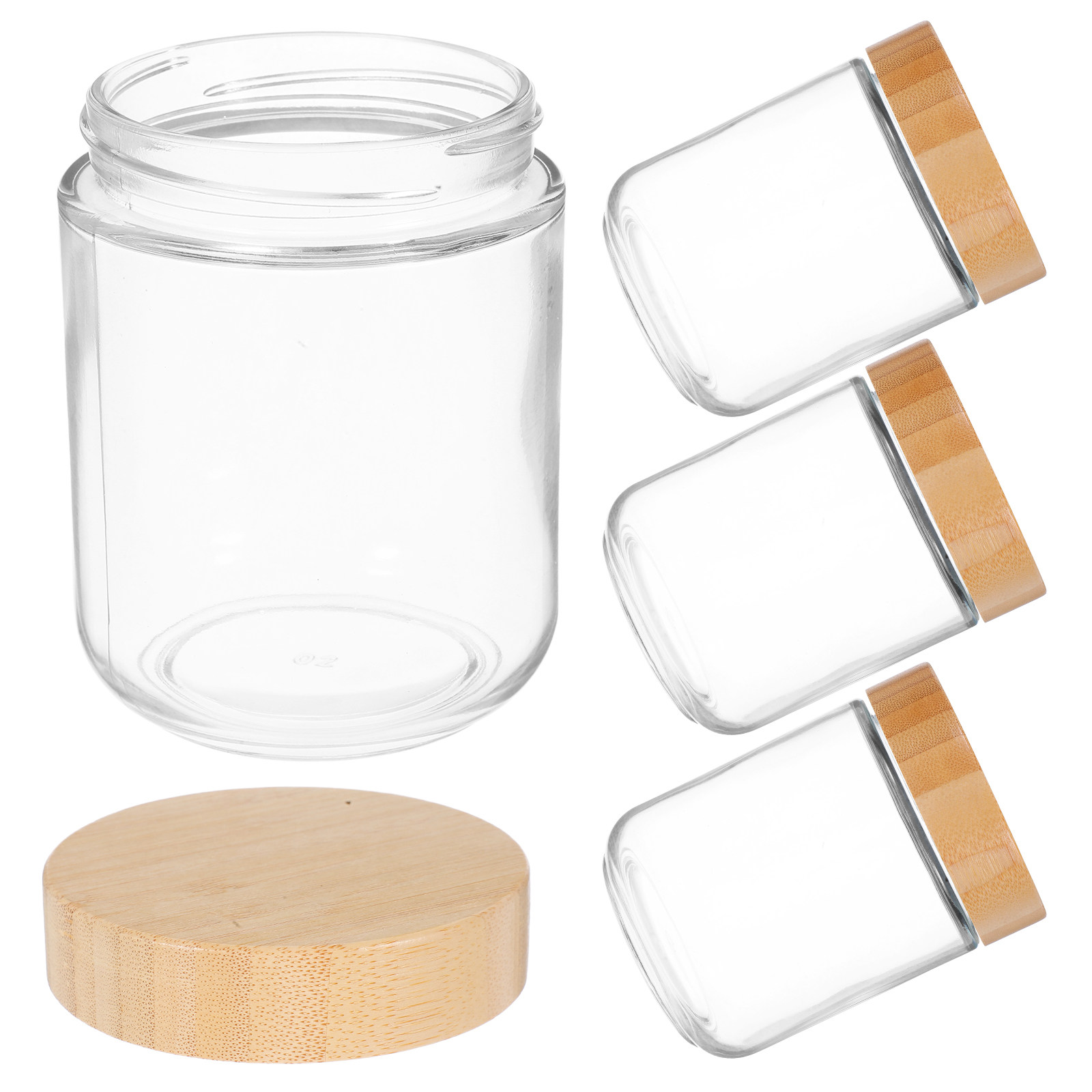 Coffee Tea Sugar Canisters - 4 Stück robuste Glasbehälter mit Bambusdeckeln,