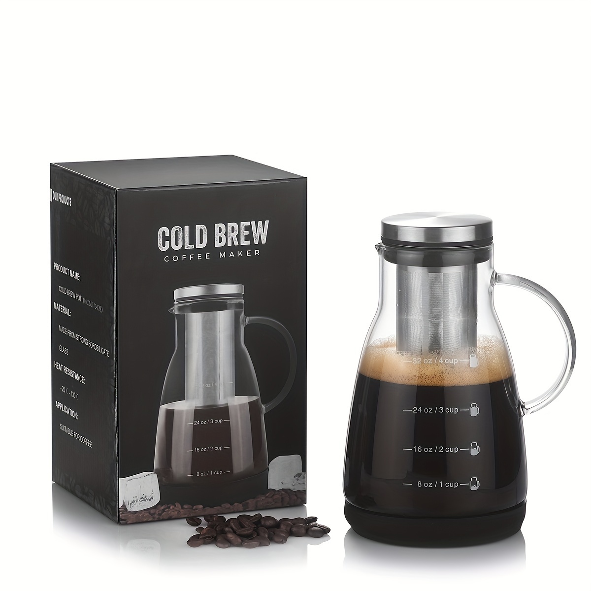 Coffee And Tea Glass - 24oz Klassischer Glas-Kaltbrühkaffee-Krug, Manueller Pour-over Eiskaffeebereiter,