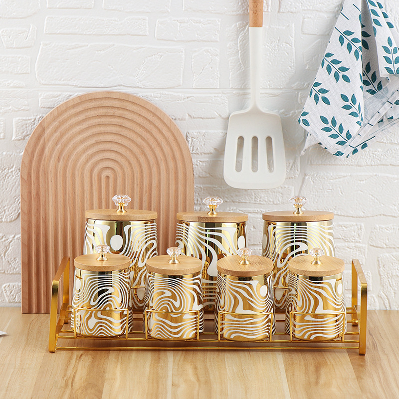 Coffee Tea Sugar Canisters - Set mit 7 farbig glasierten Keramik-Küchenkanister-Sets