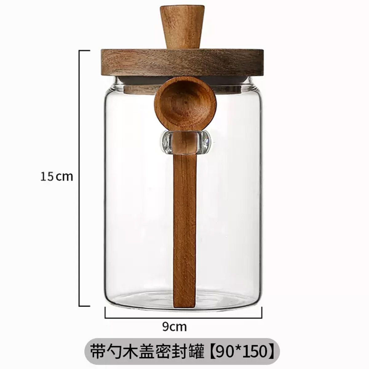 Coffee Tea Sugar Canisters - Glas-Vorratsdose mit luftdichtem Holzdeckel und Löffel,