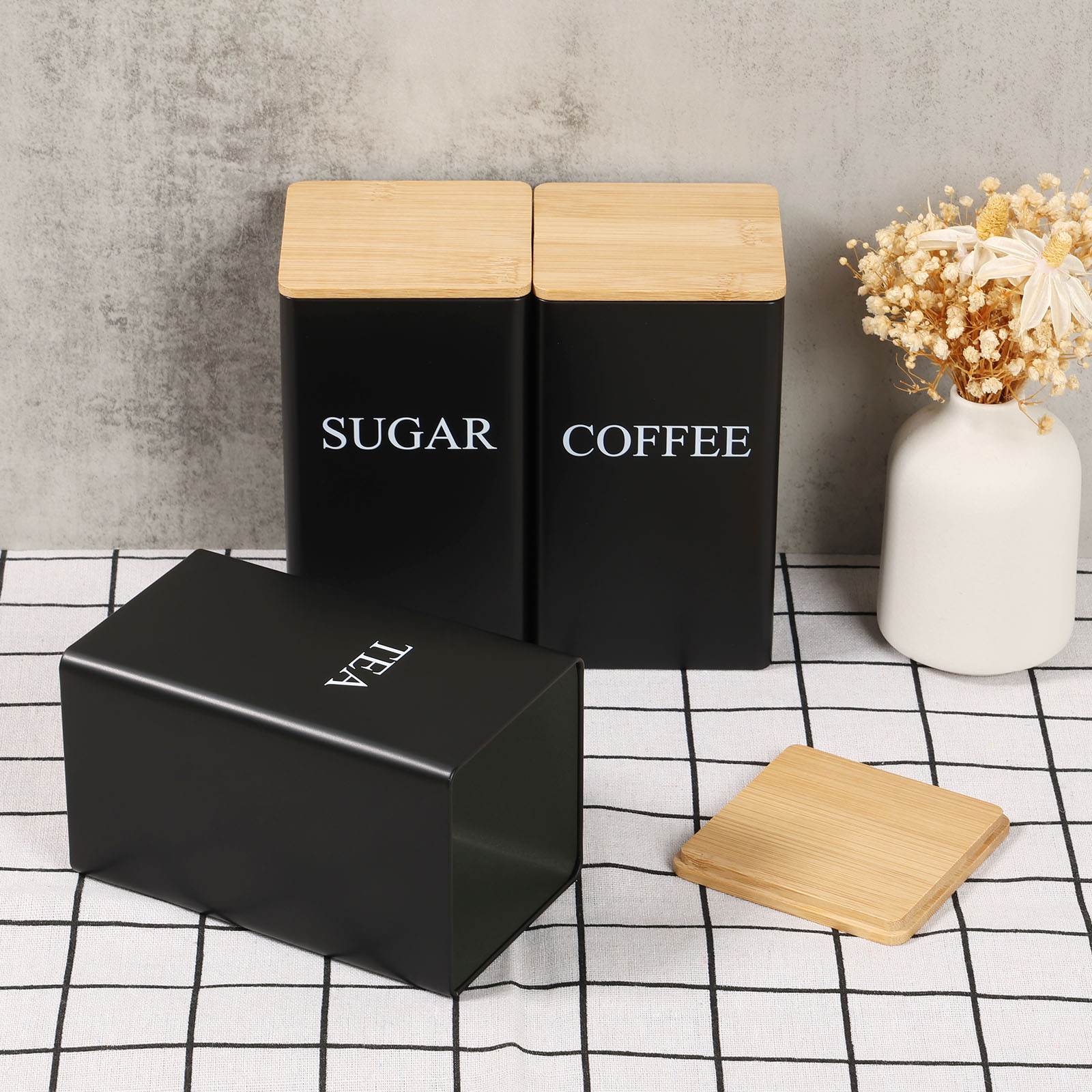 Coffee Tea Sugar Canisters - Kaffeebohnen-Vorratsglas aus Metall für Kaffee, Tee,